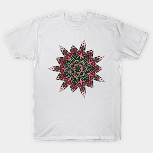 Green and Red Abstract Mandala Star Silhouette T-Shirt